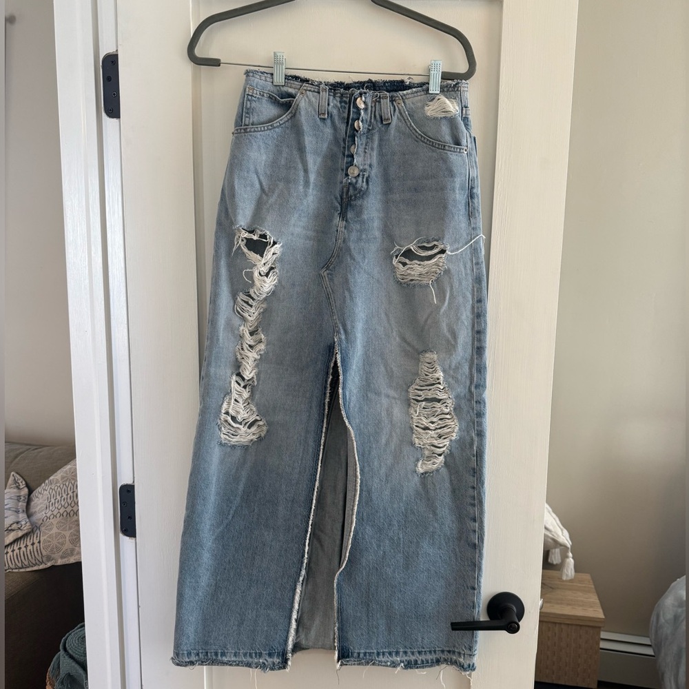 HUDSON JEANS Denim Maxi Skirt Distressed with Front Slit